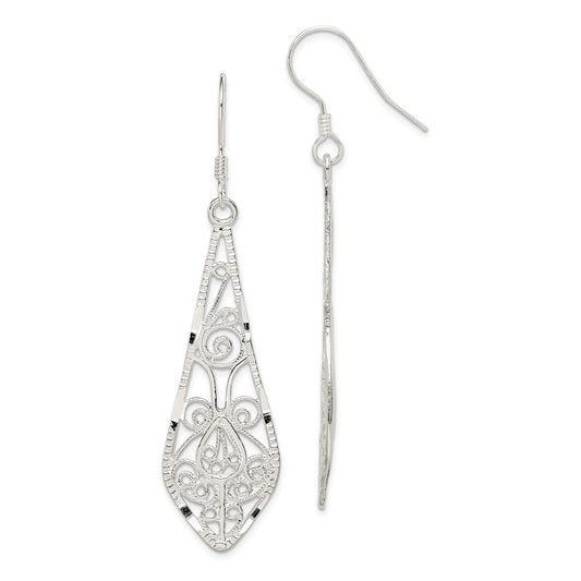 Stella Silver 925 Sterling Silver Filigree Earrings, 57mm x 17mm