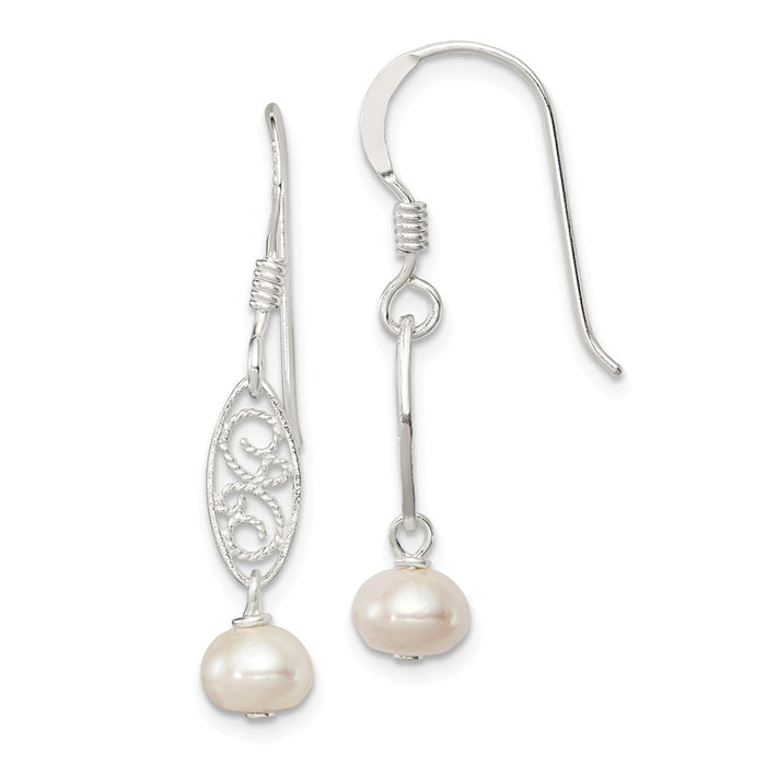 Stella Silver 925 Sterling Silver White Freshwater Cultured Pearl Dangle Earrings, 30mm x 5mm