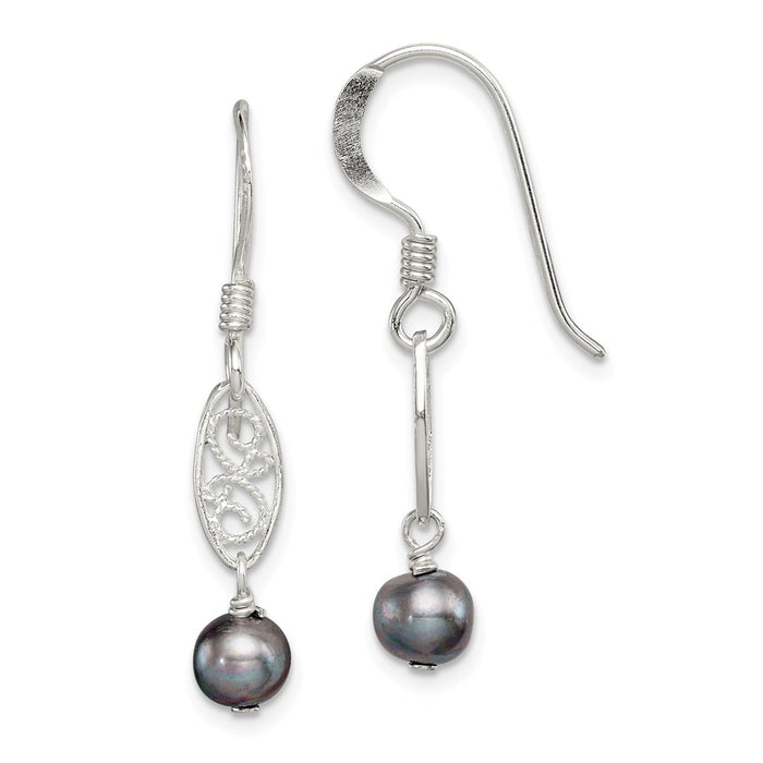 Stella Silver 925 Sterling Silver Grey Freshwater Cultured Pearl Dangle Earrings, 30mm x 4mm