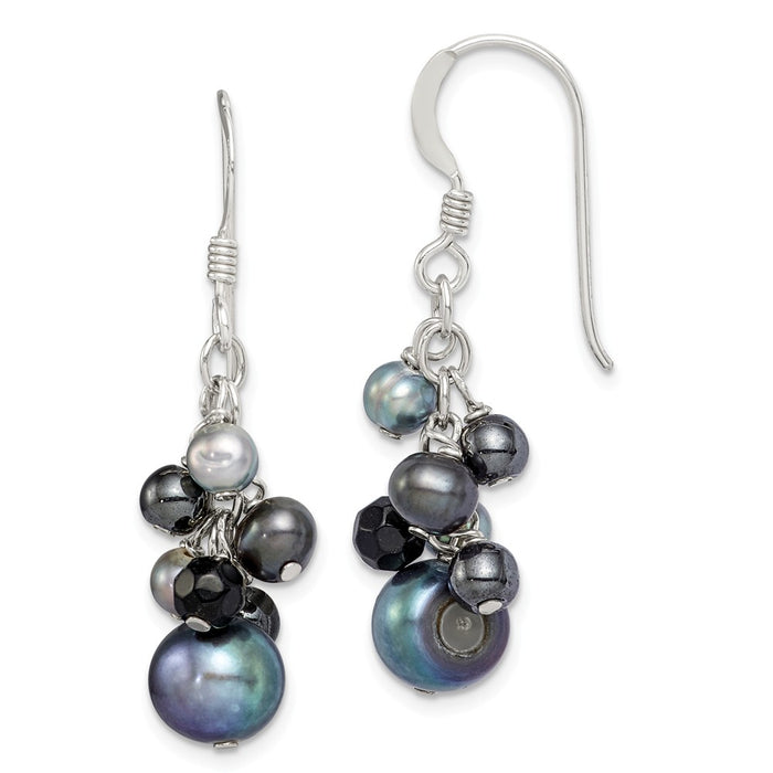 Stella Silver 925 Sterling Silver Black Freshwater Cultured Pearls & Onyx Dangle Earrings, 37mm x 12mm