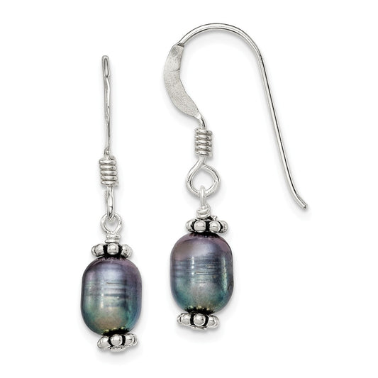 Stella Silver 925 Sterling Silver Black Freshwater Cultured Pearl Dangle Earrings, 27mm x 9mm