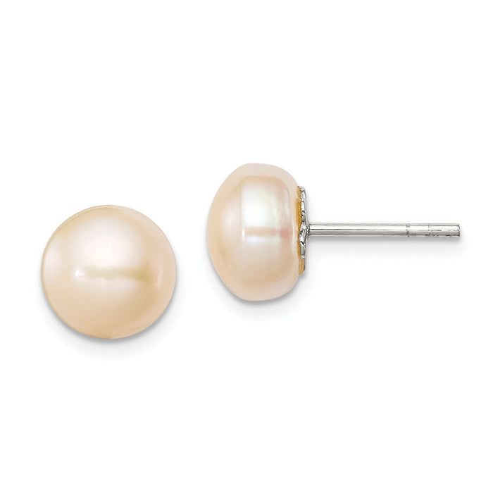 Stella Silver 925 Sterling Silver 9-10mm Peach Freshwater Cultured Pearl Button Earrings, 9 to 10mm x 9 to 10mm