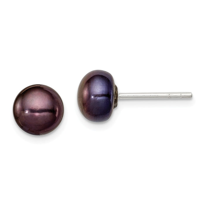 Stella Silver 925 Sterling Silver 5-6mm Black Freshwater Cultured Pearl Button Earrings, 5 to 6mm x 5 to 6mm