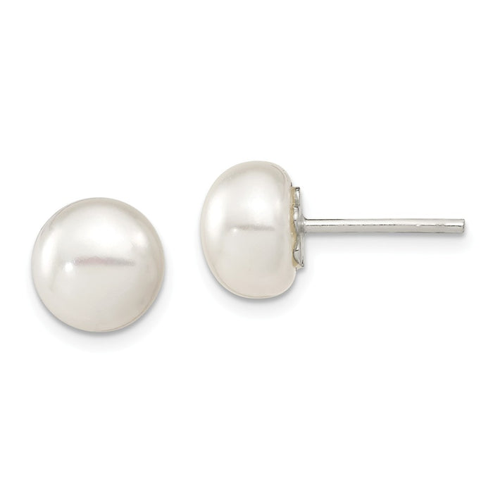 Stella Silver 925 Sterling Silver White Freshwater Cultured Pearl 9-10mm Button Earrings, 9 to 10mm x 9 to 10mm