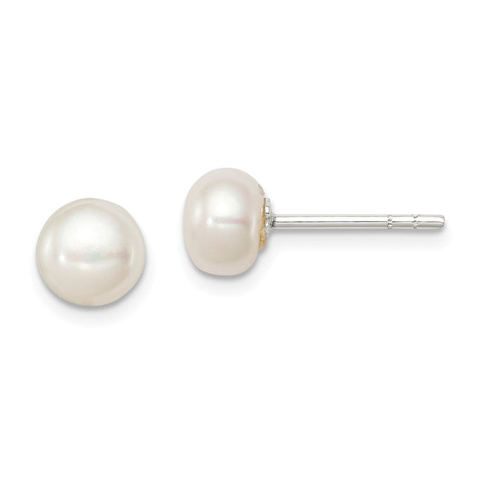 Stella Silver 925 Sterling Silver White Freshwater Cultured Pearl 6-7mm Button Earrings, 6 to 7mm x 6 to 7mm