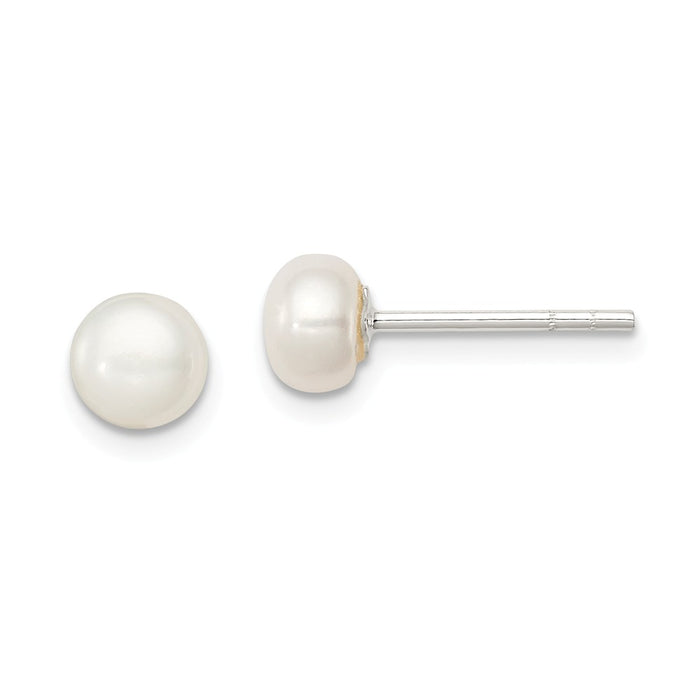 Stella Silver 925 Sterling Silver White Freshwater Cultured Pearl 5-6mm Button Earrings, 5 to 6mm x 5 to 6mm