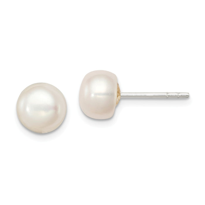 Stella Silver 925 Sterling Silver White Freshwater Cultured Pearl 7-7.5mm Button Earrings, 7 to 7.5mm x 7 to 7.5mm