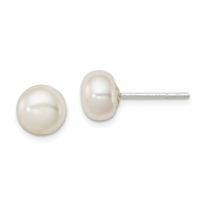 Stella Silver 925 Sterling Silver White Freshwater Cultured Pearl 7-8mm Button Earrings, 7 to 8mm x 7 to 8mm