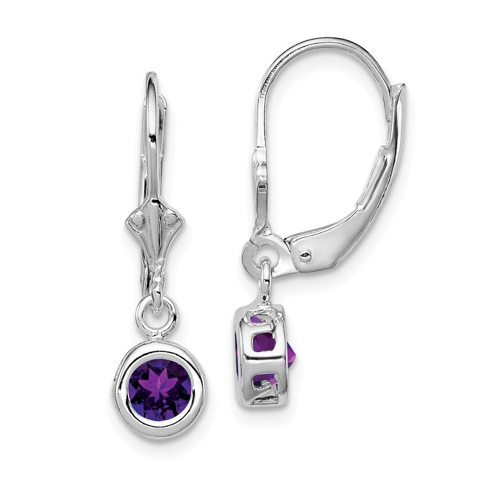 Stella Silver 925 Sterling Silver Rhodium 5mm Round .80ct Amethyst Leverback Earrings, 26mm x 6mm