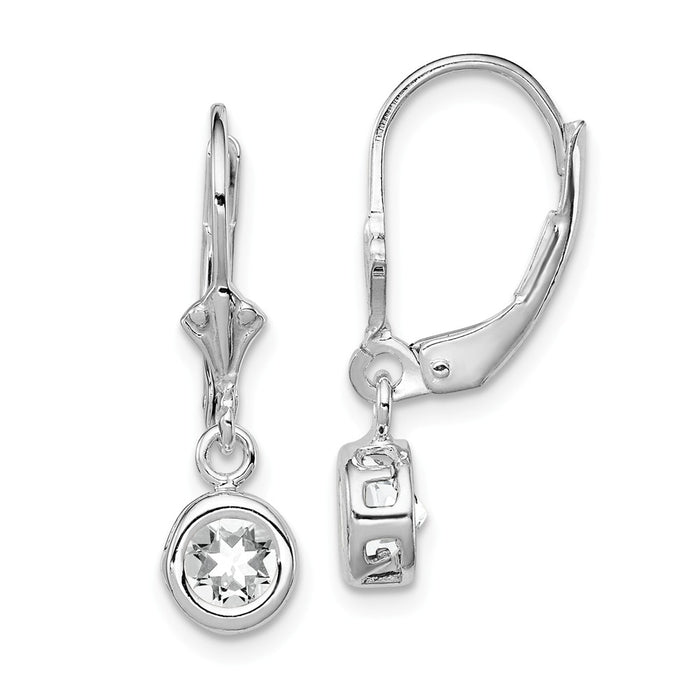 Stella Silver 925 Sterling Silver Rhodium 5mm Round Cubic Zirconia ( CZ ) Leverback Earrings, 26mm x 6mm