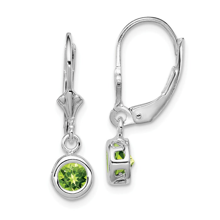 Stella Silver 925 Sterling Silver Rhodium 5mm Round Peridot Leverback Earrings, 26mm x 6mm