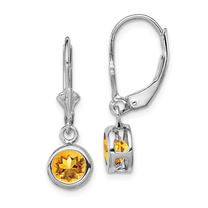 Stella Silver 925 Sterling Silver Rhodium 6mm Round Citrine Leverback Earrings, 26mm x 7mm