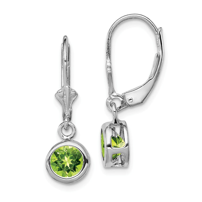 Stella Silver 925 Sterling Silver Rhodium 6mm Round Peridot Leverback Earrings, 26mm x 7mm