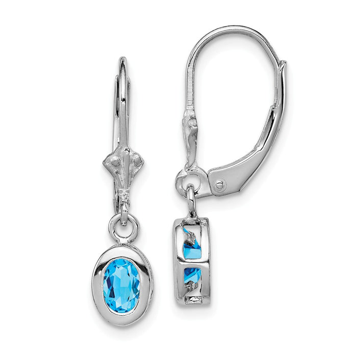 Stella Silver 925 Sterling Silver Rhodium 6x4mm Oval Blue Topaz Leverback Earrings, 28mm x 7mm