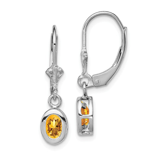 Stella Silver 925 Sterling Silver Rhodium 6x4mm Oval Citrine Leverback Earrings, 28mm x 7mm