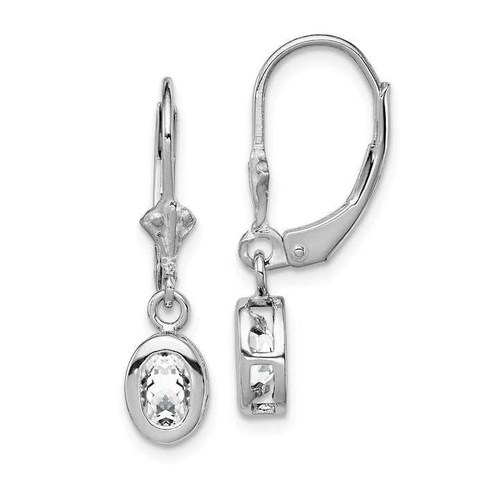 Stella Silver 925 Sterling Silver Rhodium 6x4mm Oval Cubic Zirconia ( CZ ) Leverback Earrings, 28mm x 7mm