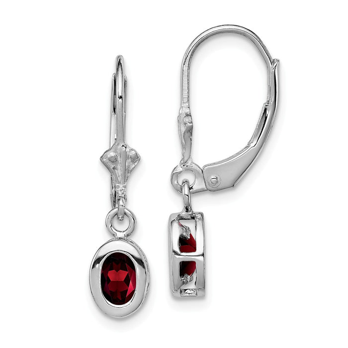 Stella Silver 925 Sterling Silver Rhodium 6x4mm Oval Garnet Leverback Earrings, 28mm x 7mm