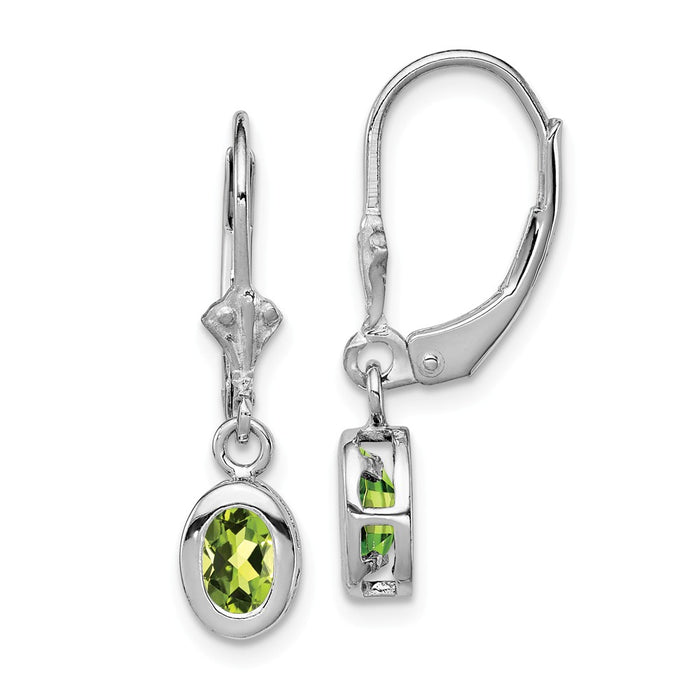 Stella Silver 925 Sterling Silver Rhodium 6x4mm Oval Peridot Leverback Earrings, 28mm x 7mm