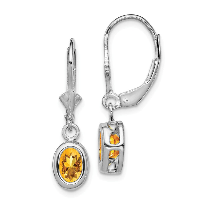 Stella Silver 925 Sterling Silver Rhodium 7x5mm Oval Citrine Leverback Earrings, 28mm x 8mm