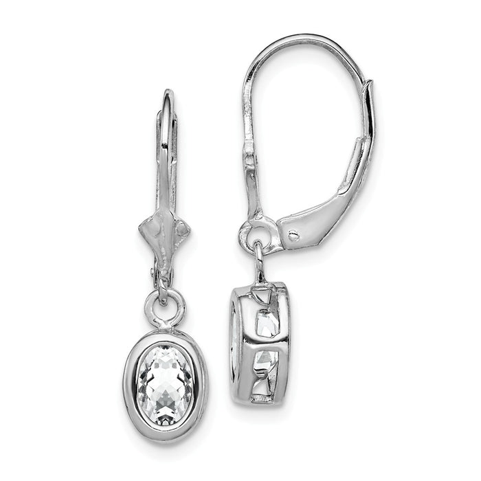 Stella Silver 925 Sterling Silver Rhodium 7x5mm Oval Cubic Zirconia ( CZ ) Leverback Earrings, 28mm x 8mm