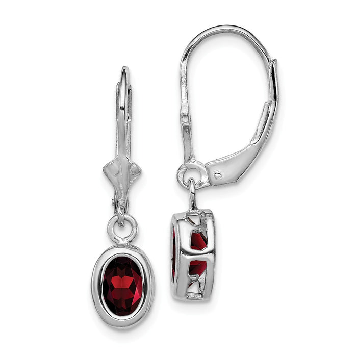 Stella Silver 925 Sterling Silver Rhodium 7x5mm Oval Garnet Leverback Earrings, 26mm x 7mm