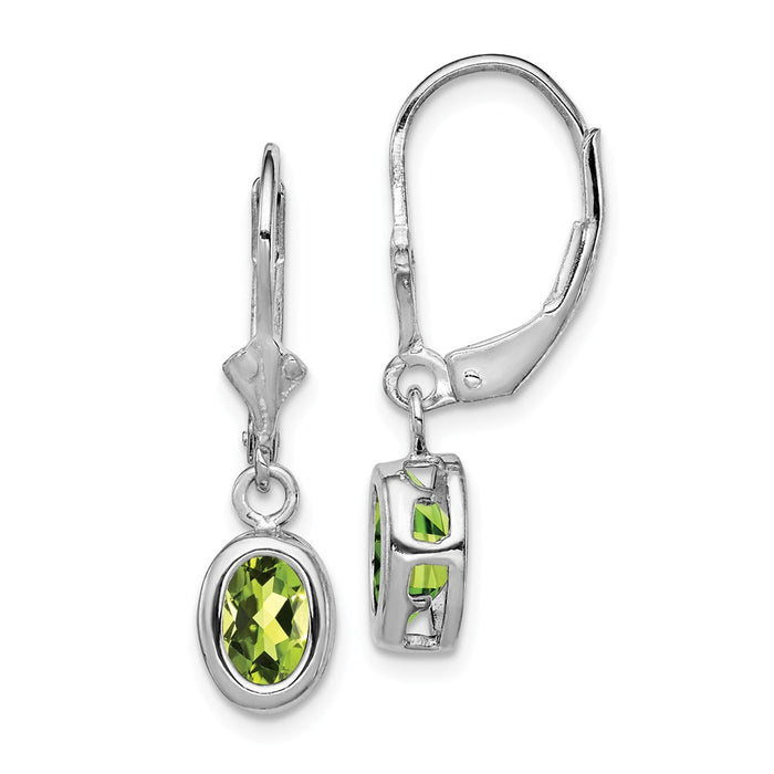 Stella Silver 925 Sterling Silver Rhodium 7x5mm Oval Peridot Leverback Earrings, 28mm x 8mm