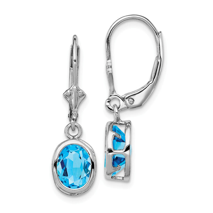 Stella Silver 925 Sterling Silver Rhodium 8x6mm Oval Blue Topaz Leverback Earrings, 28mm x 9mm