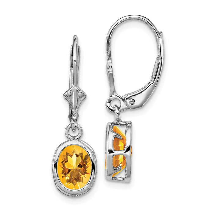 Stella Silver 925 Sterling Silver Rhodium 8x6mm Oval Citrine Leverback Earrings, 28mm x 9mm