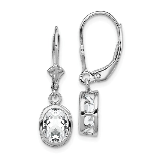Stella Silver 925 Sterling Silver Rhodium 8x6mm Oval Cubic Zirconia ( CZ ) Leverback Earrings, 28mm x 9mm