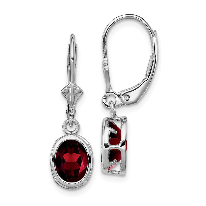 Stella Silver 925 Sterling Silver Rhodium 8x6mm Oval Garnet Leverback Earrings, 26mm x 7mm