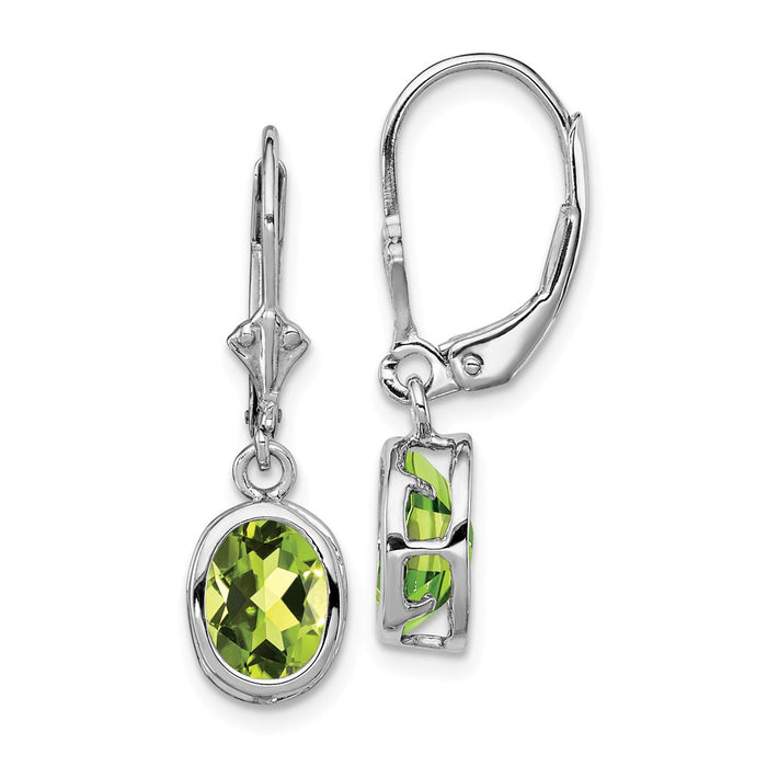 Stella Silver 925 Sterling Silver Rhodium 8x6mm Oval Peridot Leverback Earrings, 28mm x 9mm