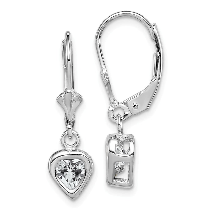 Stella Silver 925 Sterling Silver Rhodium 5mm Heart Cubic Zirconia ( CZ ) Leverback Earrings, 25mm x 6mm