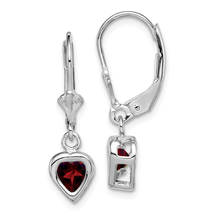 Stella Silver 925 Sterling Silver Rhodium 5mm Heart Garnet Leverback Earrings, 25mm x 6mm