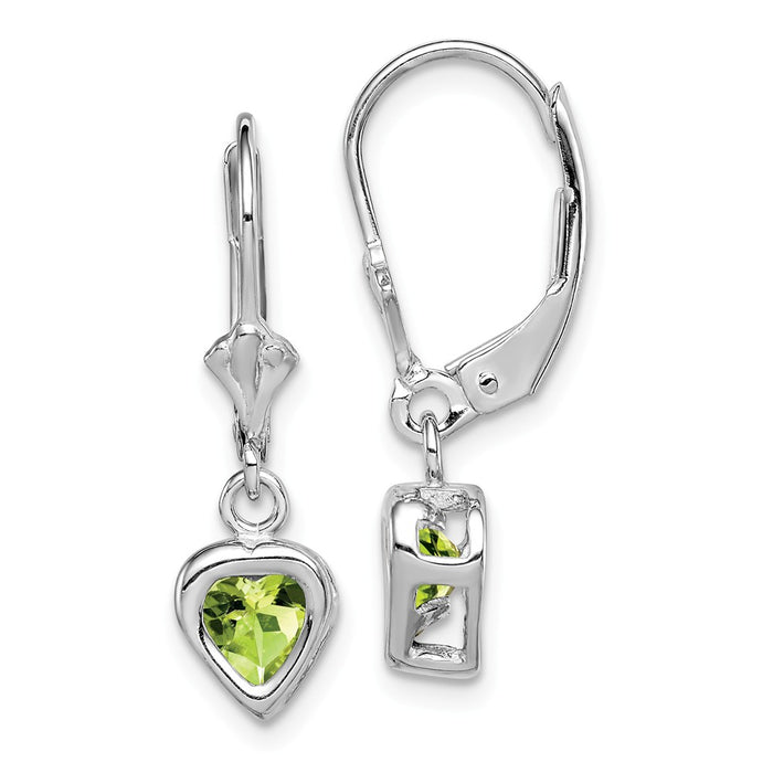 Stella Silver 925 Sterling Silver Rhodium 5mm Heart Peridot Leverback Earrings, 25mm x 6mm