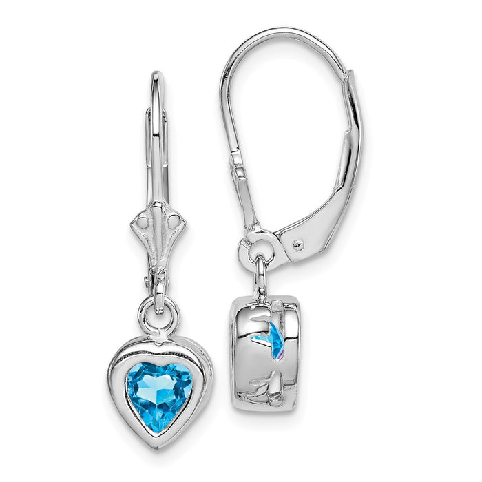 Stella Silver 925 Sterling Silver Rhodium 6mm Heart Blue Topaz Leverback Earrings, 25mm x 7mm