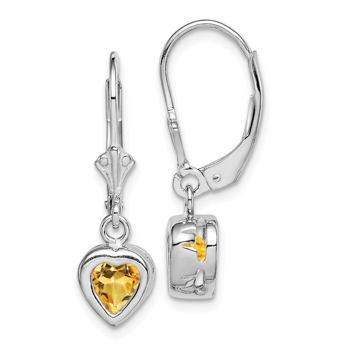 Stella Silver 925 Sterling Silver Rhodium 6mm Heart Citrine Leverback Earrings, 25mm x 7mm