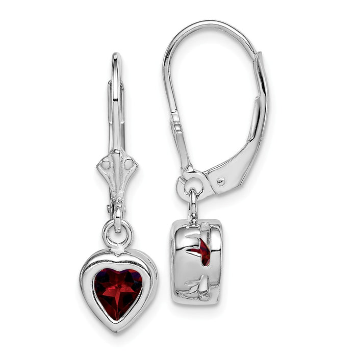 Stella Silver 925 Sterling Silver Rhodium 6mm Heart Garnet Leverback Earrings, 25mm x 7mm