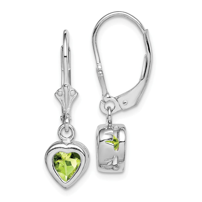 Stella Silver 925 Sterling Silver Rhodium 6mm Heart Peridot Leverback Earrings, 25mm x 7mm