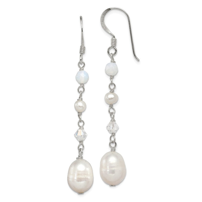 Stella Silver 925 Sterling Silver White Freshwater Cultured Pearl/Opalite Crystal/Crystal Dangle Earrings, 46mm x 8mm