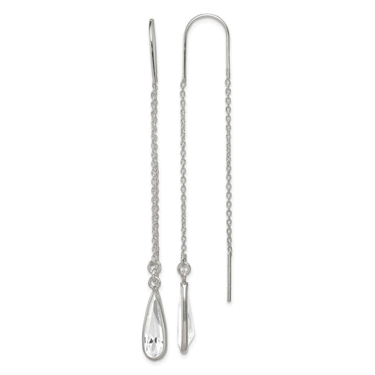 Stella Silver 925 Sterling Silver Clear Glass Stone Teardrop Threader Earrings, 81mm x 6mm
