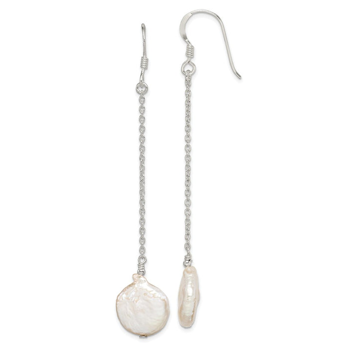 Stella Silver 925 Sterling Silver Freshwater Cultured Coin Pearl Dangle Earrings, 72mm x 12mm