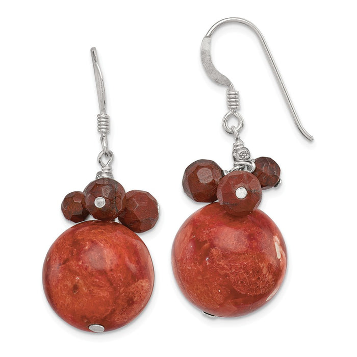 Stella Silver 925 Sterling Silver Faceted Red Jasper & 14mm Reconstituted Coral Earrings, 32mm x 14mm