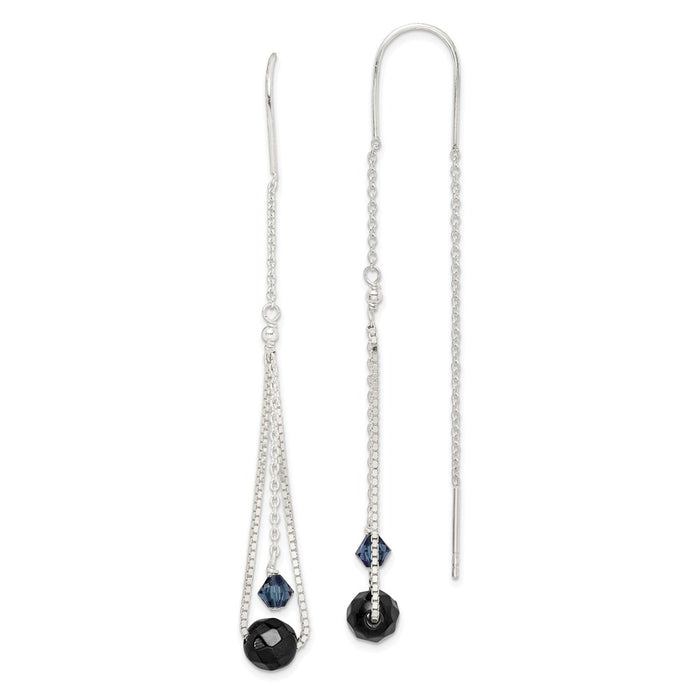 Stella Silver 925 Sterling Silver Black & Turmarine Crystal Threader Earrings, 77mm x 6mm