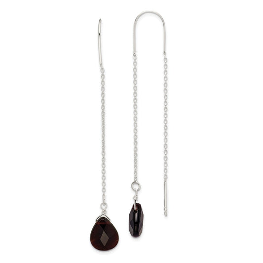 Stella Silver 925 Sterling Silver Black Quartz Threader Earrings, 76mm x 9mm