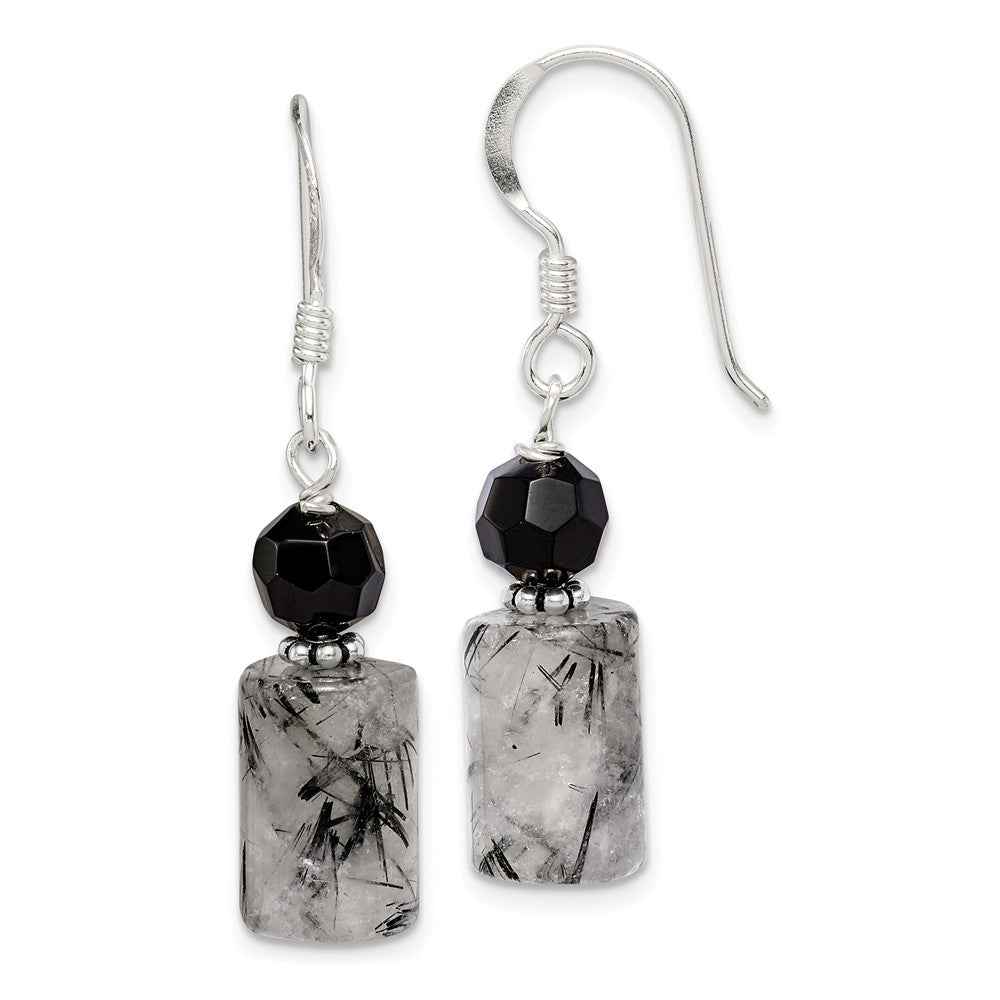 Stella Silver 925 Sterling Silver Black Crystal & Tourmalinated Quartz Earrings, 30mm x 8mm