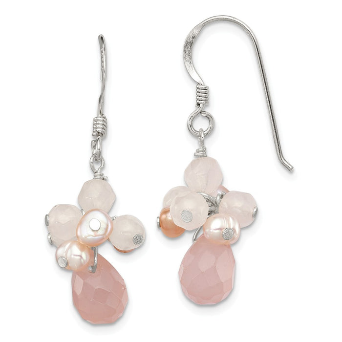 Stella Silver 925 Sterling Silver Rose Quartz/Pink Freshwater Cultured Pearl Earrings, 34mm x 6mm
