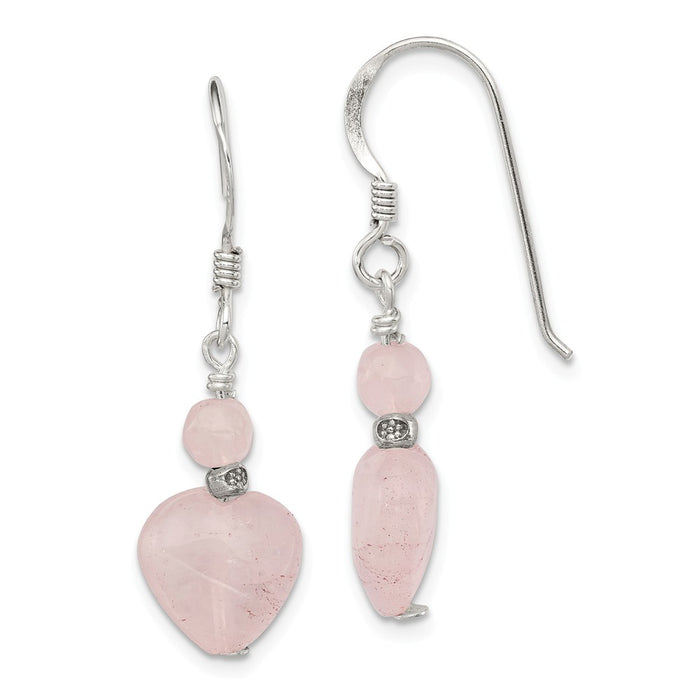 Stella Silver 925 Sterling Silver Rose Quartz Heart Earrings, 29mm x 10mm