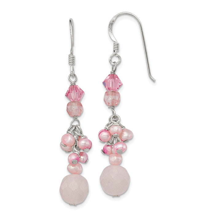 Stella Silver 925 Sterling Silver Rose/Cherry Quartz/Pink Crystal/Pink Freshwater Cultured Pearl Earrings, 46mm x 8mm