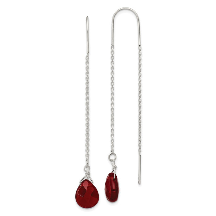 Stella Silver 925 Sterling Silver Red Crystal Threader Earrings, 70mm x 9mm