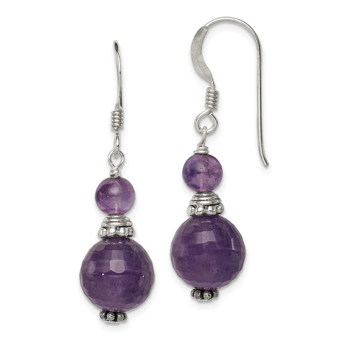 Stella Silver 925 Sterling Silver Amethyst Antiqued Earrings, 33mm x 8mm